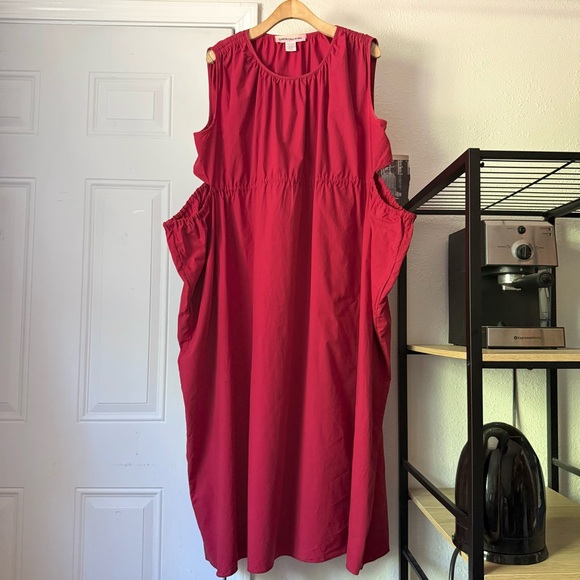 CARON CALLAHAN red cotton cutout sleeveless midi dress